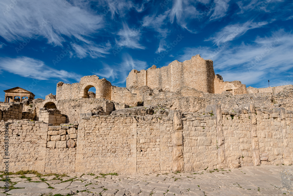 Fototapeta premium Ruins of Roman temples in Dougga, Tunisia