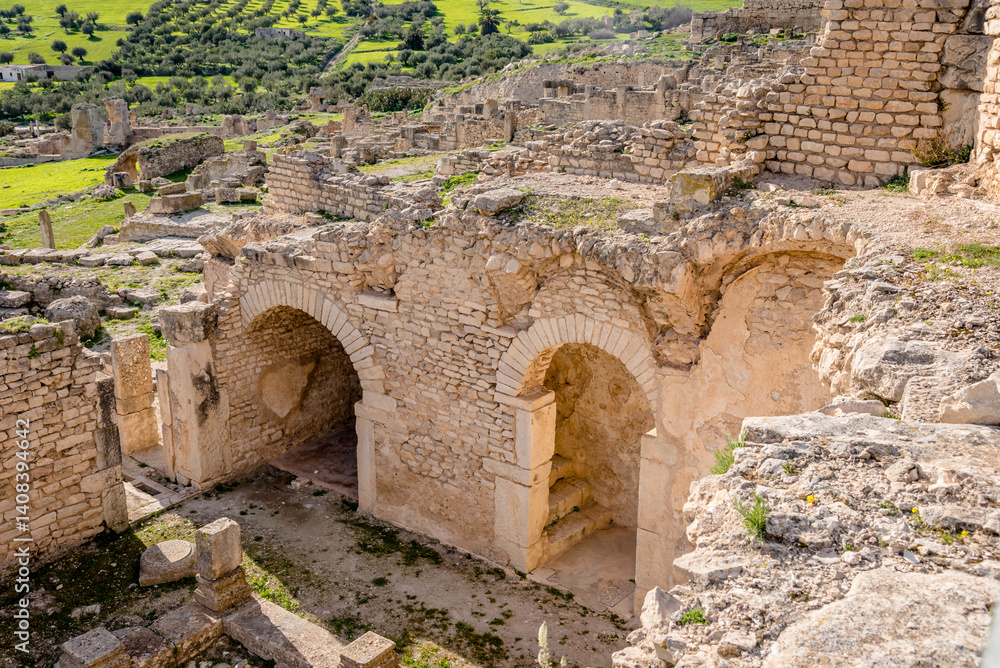 Ruins of Roman temples in Dougga, Tunisia