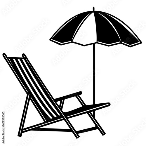chaise longue and umbrella