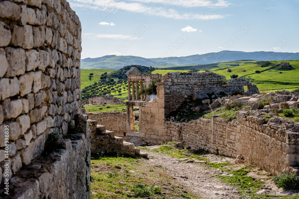 Ruins of Roman temples in Dougga, Tunisia