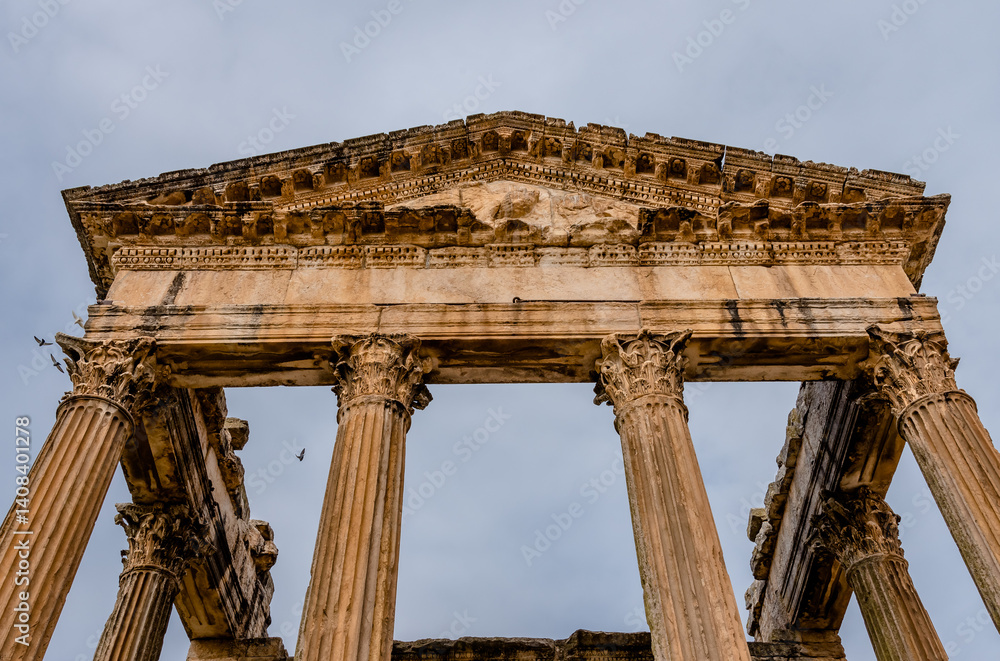 Ruins of Roman temples in Dougga, Tunisia