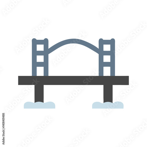 Iconic bridge illustration in minimalist style with blue accents  