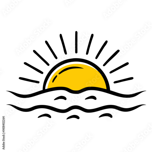 Sunset Over Sea Icon in Simple Vector Style  