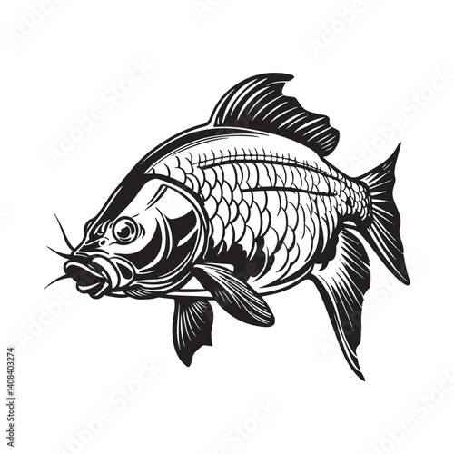 Black and White Carp Fish Vector Illustration,
Stylized Carp Fish Silhouette Art,
Bold Carp Fish Logo Design,
Tribal Style Carp Fish Vector,
Detailed Carp Fish Illustration for Design
