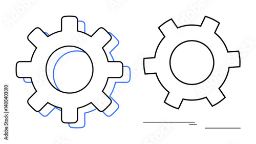 Two outlined gear shapes symbolizing teamwork, productivity, and innovation. Ideal for industry, mechanics, collaboration, automation, efficiency, process optimization and a simple landing page