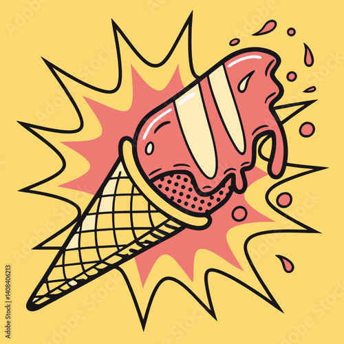 Pop Art Ice Cream Cone – Melting with Comic Splash