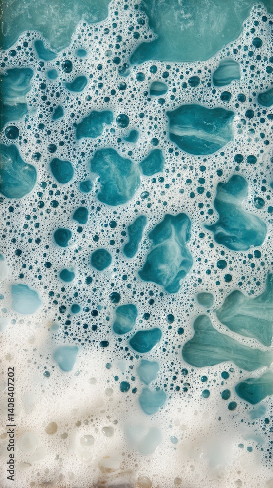 Frothy teal water with large bubbles of suds. Frothy teal water with large bubbles of suds.