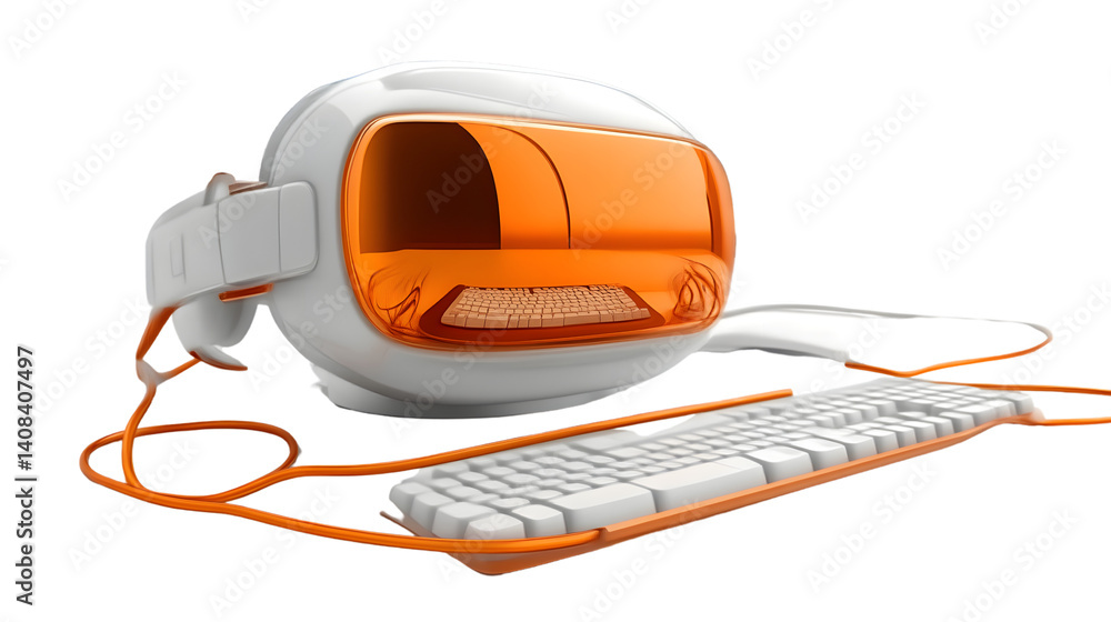 Obraz premium Futuristic Computer Helmet with Keyboard Innovative Technology for Virtual Reality and Gaming