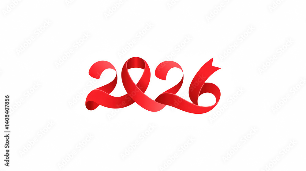 2026 with red ribbon styled numbers and transparent background 2026 with red ribbon styled numbers and transparent background