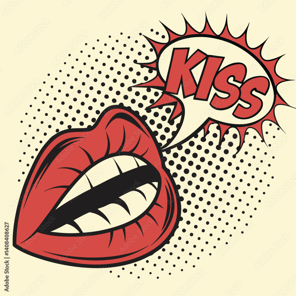 Obraz premium Retro Pop Art Lips with Speech Bubble