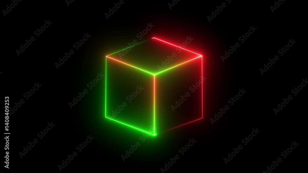 Abstract background, cube box with glowing neon lines on black background . Geometric portal with simple futurist.. Abstract background, cube box with glowing neon lines on black background . Geometric portal with simple futurist..