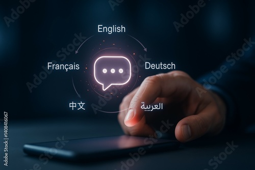 Multilingual communication concept with smartphone and language icons