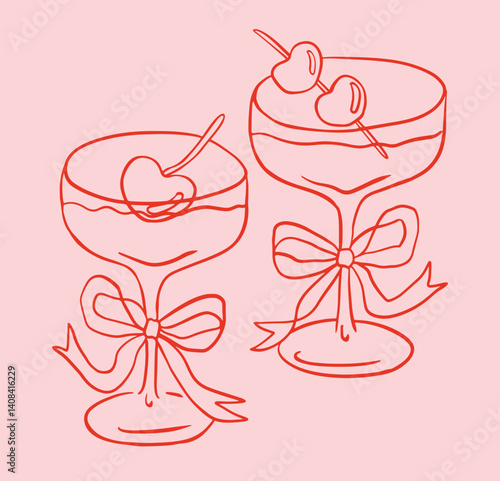 Martini cocktail glass cheers illustration. Whimsical wedding celebration icon.