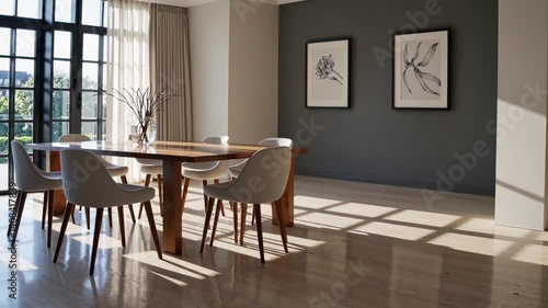 Wallpaper Mural Modern dining room interior design showcasing elegant furniture and art in bright sunlight Torontodigital.ca