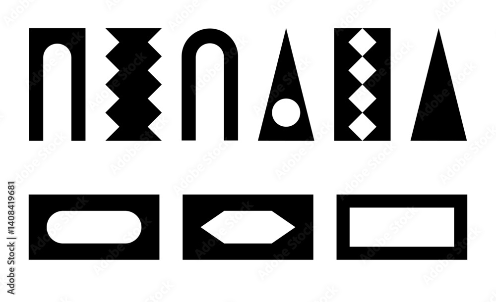Abstract geometric elements , set black minimal shapes, swiss design on white background Abstract geometric elements , set black minimal shapes, swiss design on white background