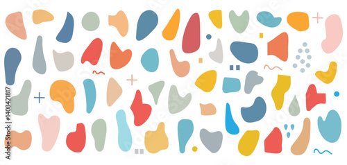 irregular random shapes. Abstract blotch, inkblot and pebble silhouettes,  Liquid shape elements. Fluid dynamical colored forms banner