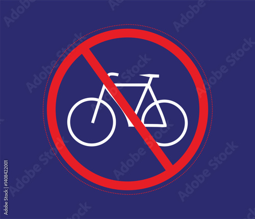 A simple, white  and red prohibition sign indicating bicycles are not permitted