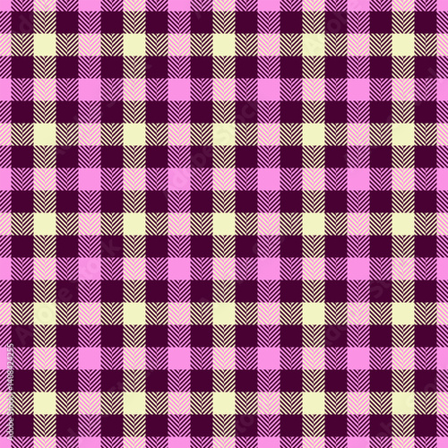 Checkered pattern in pink, purple, and cream colors. Ideal for backgrounds, textiles, and graphic design. A versatile, eyecatching design element.