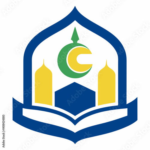 Islamic Education Logo with Open Book and Mosque Elements, Islamic logo vector illustration, logo design