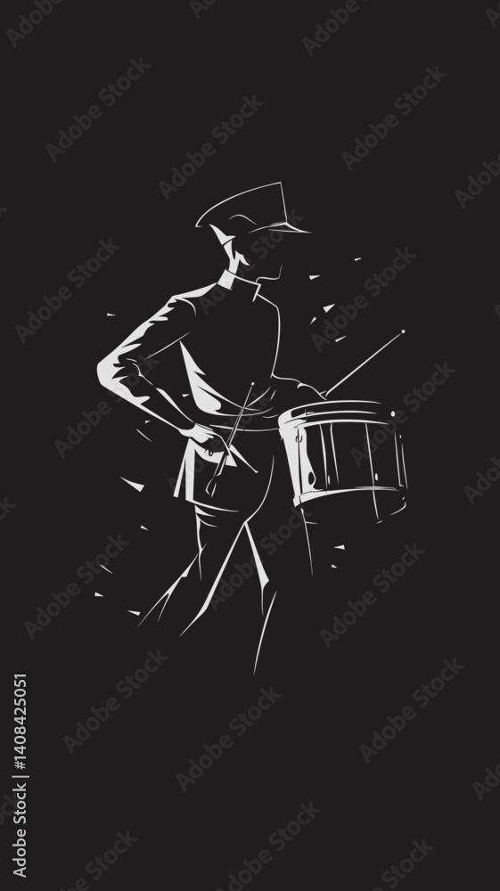Obraz premium Silhouette Marching Band Drummer Illustration for Music and Performance Themes