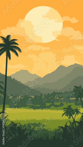 Retro Indian Landscape Tourism Poster: Coimbatore View, Tamil Landscape Art