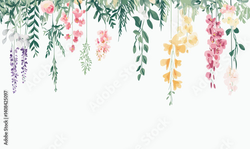 Minimalist Floral Hanging Garden Vector Art with Elegant Spring Flowers