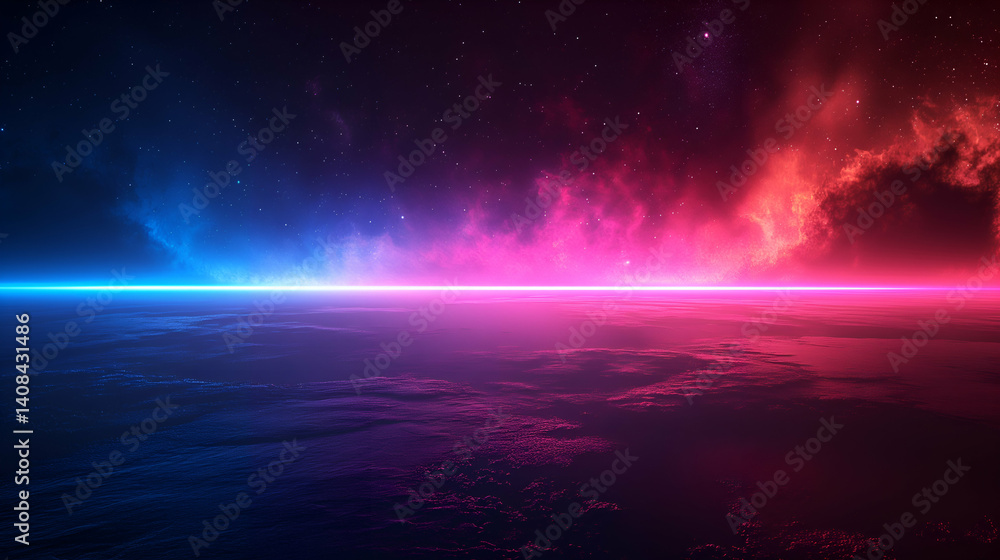 Fototapeta premium Cosmic Nebula Pink & Blue Space Scene, Sci-Fi Digital Fantasy Art.
