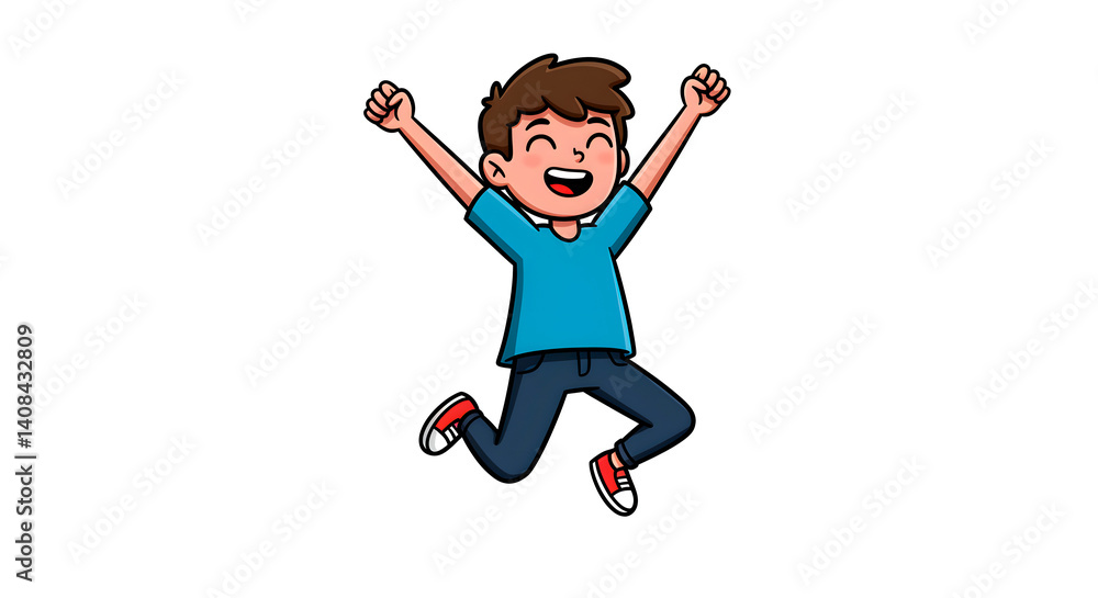 Cartoon Boy Jumping with Arms Raised Excitedly Cartoon Boy Jumping with Arms Raised Excitedly