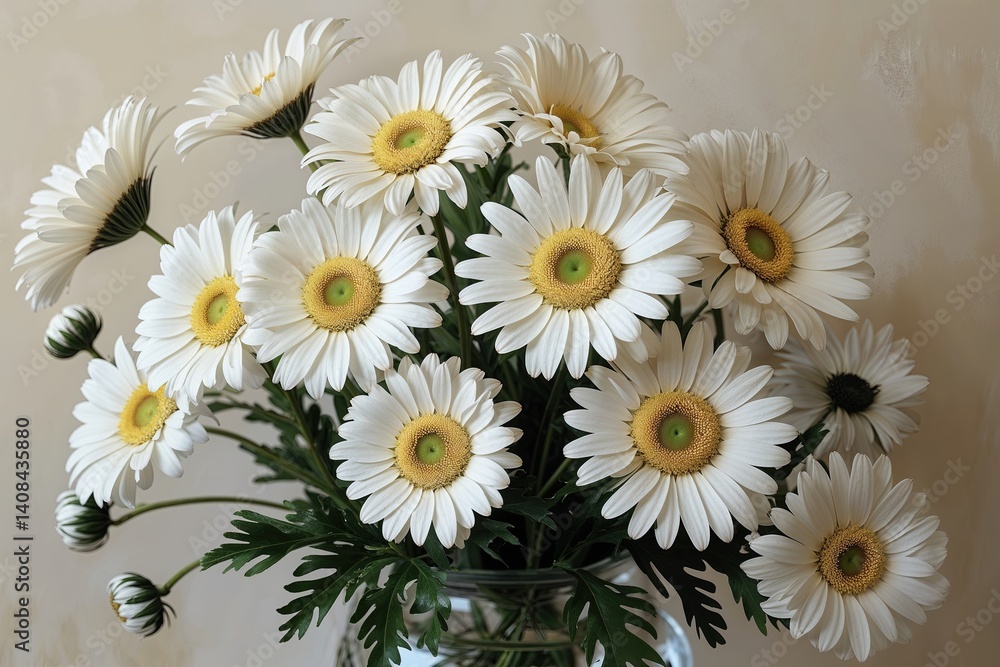 Obraz premium Elegant Cream Canvas with Beautiful White Daisies in Bloom
