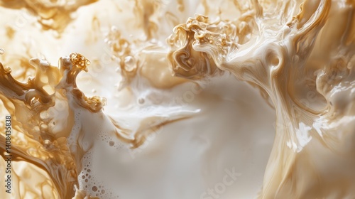 Abstract close-up of a latte or coffee drink splashing.