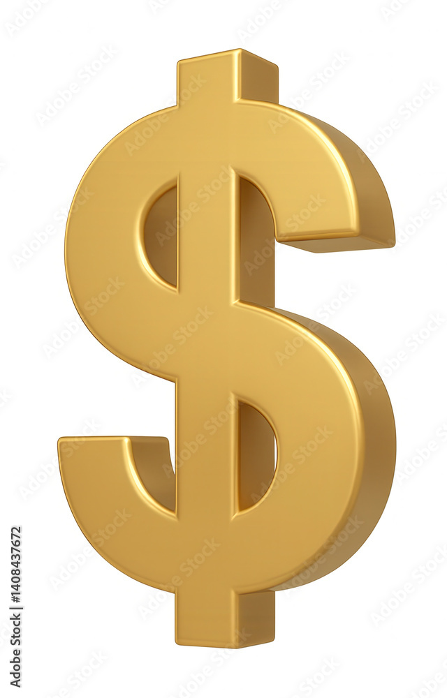Golden Dollar Symbol Representing United States Currency on Transparent Background Golden Dollar Symbol Representing United States Currency on Transparent Background