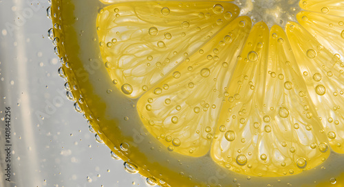 Effervescent Lemon Slice Floating in Refreshing Water Beverage Close Up