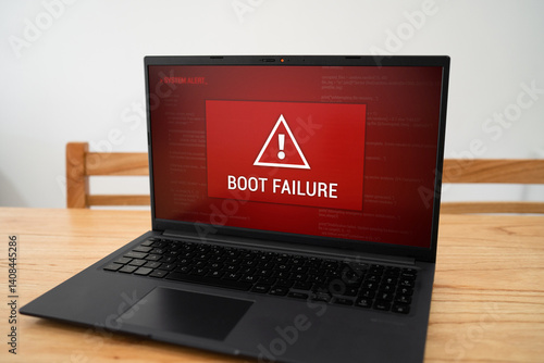 Laptop screen with boot failure notification. Problems loading operative system and booting error concept.