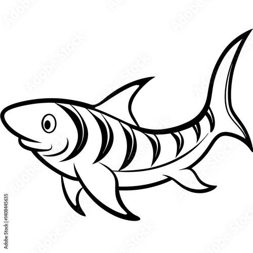 Minimal Zebra Shark Vector Illustration on White Background