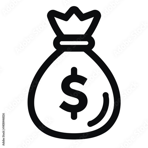 Minimalist money bag icon with dollar sign representing wealth and financial success - concept of capital savings budget income banking