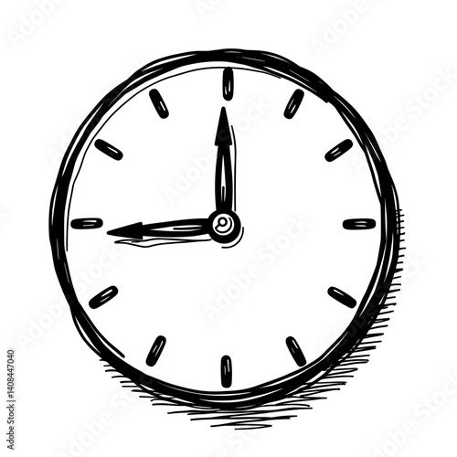 Hand-drawn analog clock icon with sketch style representing timing and planning - concept of schedule deadline time organization tracking