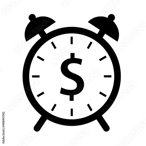 Minimalist alarm clock icon with dollar symbol representing time and money concept - concept of financial planning time tracking budget