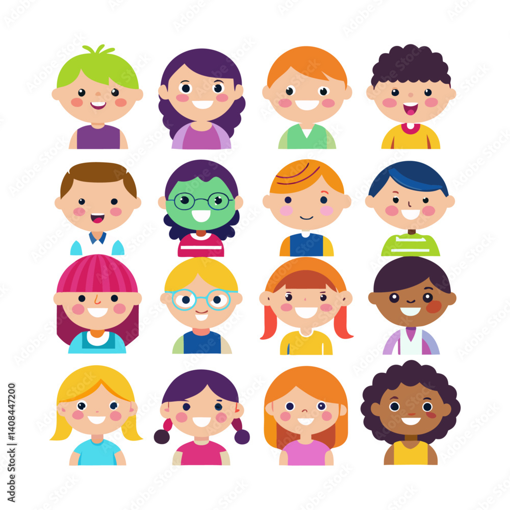 Boy and girl avatar Colorful icons set bundle vector design Boy and girl avatar Colorful icons set bundle vector design