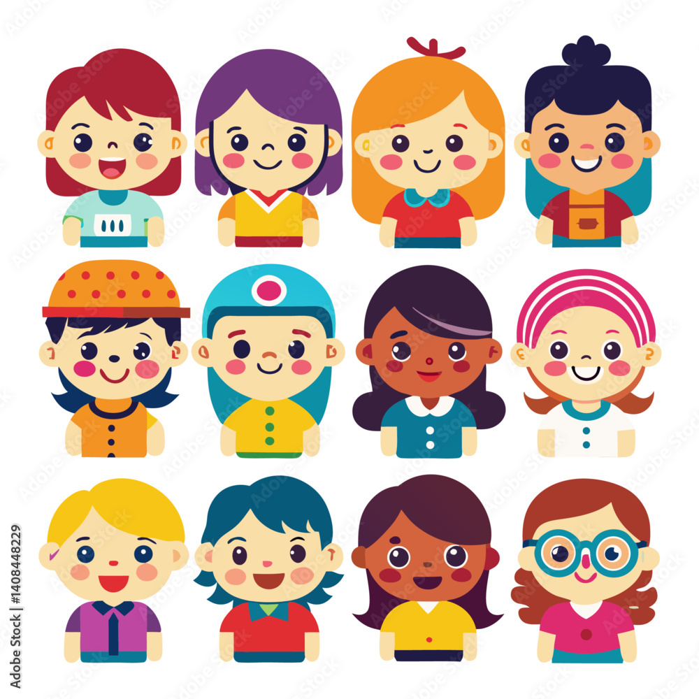 Boy and girl avatar Colorful icons set bundle vector design Boy and girl avatar Colorful icons set bundle vector design