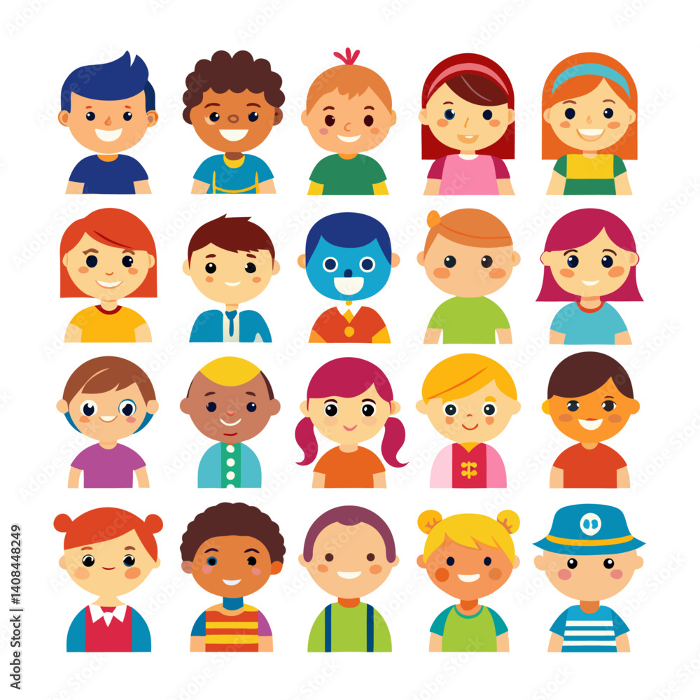 Boy and girl avatar Colorful icons set bundle vector design Boy and girl avatar Colorful icons set bundle vector design