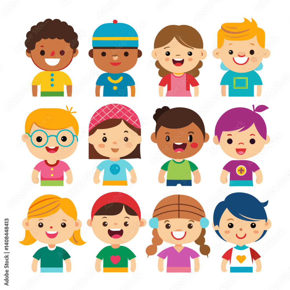 Boy and girl avatar Colorful icons set bundle vector design Boy and girl avatar Colorful icons set bundle vector design