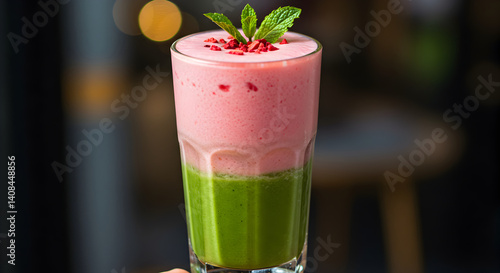 Wallpaper Mural Refreshing Layered Smoothie In Glass With Mint And Berry Topping Torontodigital.ca