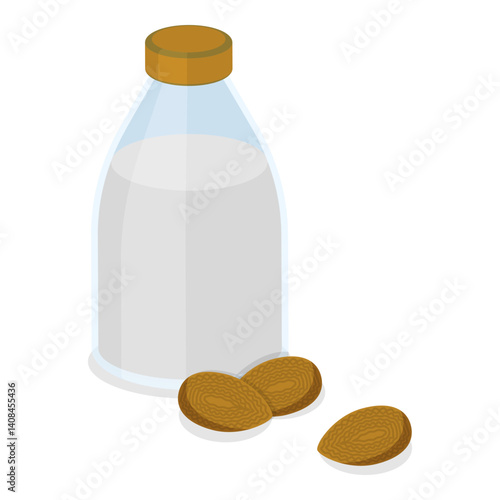3D Isometric Flat Vector Illustration of Vegan Milk, Plant Based Diet, Healthy Organic Lactose Free Beverage. Item 1