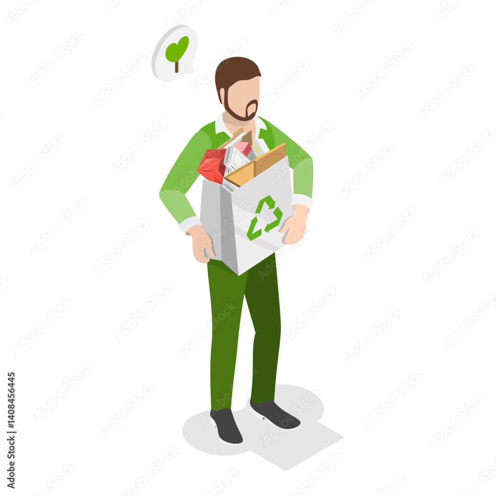 3D Isometric Flat Vector Illustration of Recycling, Sustainable Lifestyle, Cleaning Environment Litter. Item 1 3D Isometric Flat Vector Illustration of Recycling, Sustainable Lifestyle, Cleaning Environment Litter. Item 1