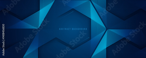 Modern abstract dark blue background. Geometric shapes line design elements. Futuristic graphic. Technology concept. Suit for banner, science, website, corporate, cover, business