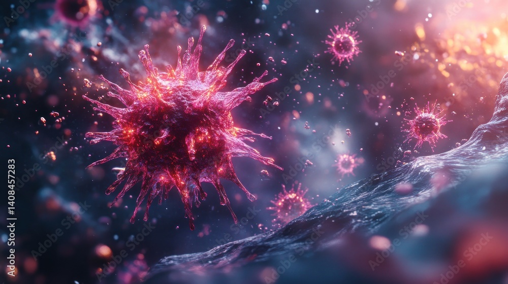 A virus cell is visualized using advanced imaging technology, providing clear representation and detailed visualization for scientific inquiry. A virus cell is visualized using advanced imaging technology, providing clear representation and detailed visualization for scientific inquiry.