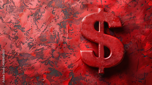 Red Dollar Sign, 3D Illustration on a Textured Red Background, Concept for Financial Issues.