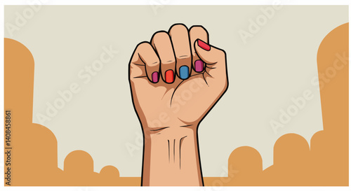 Feminism Raised Fist Symbolizing Empowerment Against Neutral Background  