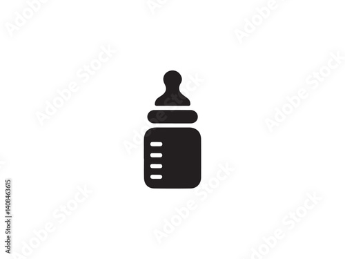 Simple Black and White Baby Bottle Icon.A solid black silhouette of a baby bottle against a white background.
