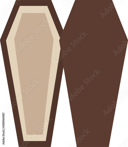 Two stylized wooden coffins in a flat and minimal design, showcasing distinct shapes and colors in vector art